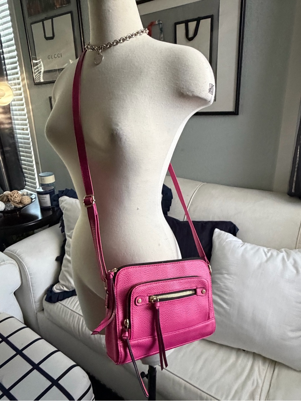 Apt. 9 Hot Pink Pebbled Crossbody Bag with Gold Hardware